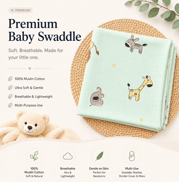 Premium Muslin Swaddle - Green Animals