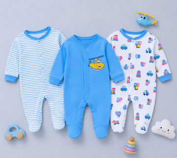 3 Piece Romper Set Soft Cotton - Blue