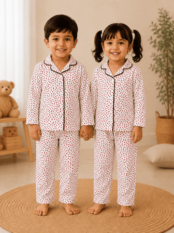 Premium Full Sleeve Night Suit - Red Dots