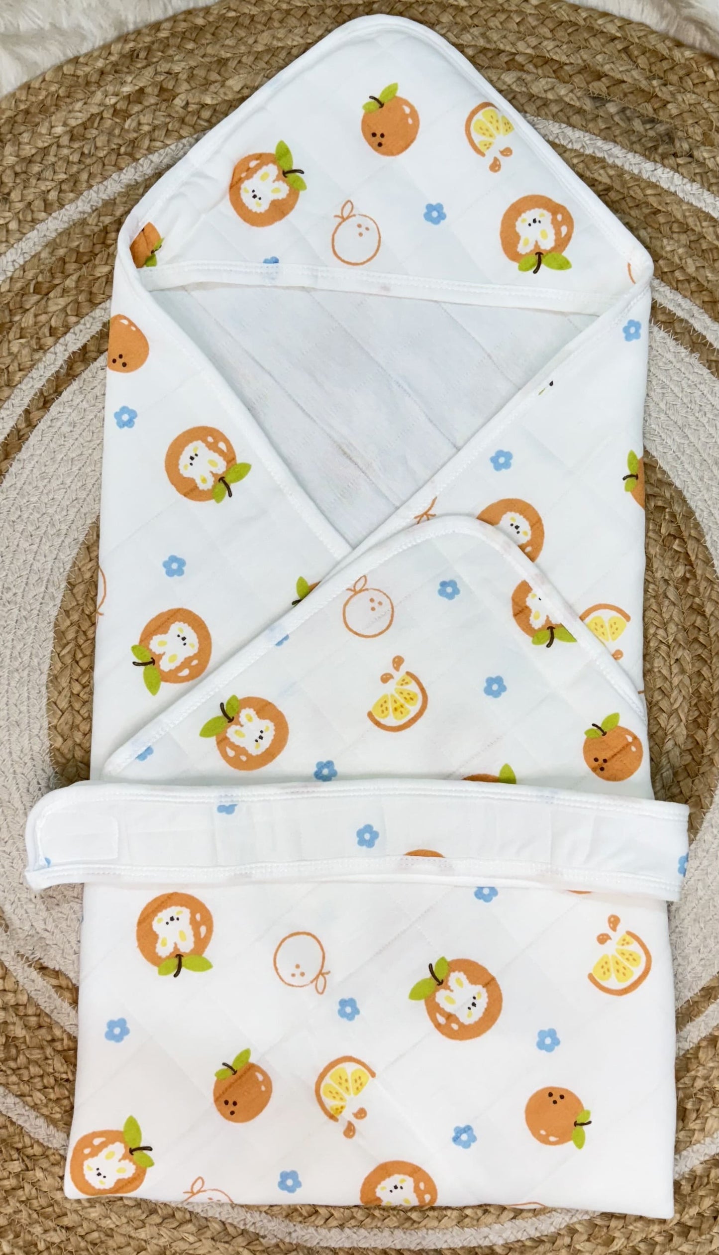 4-Layer Muslin Hooded Towel - Cute Orange Citrus Print