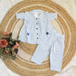 Muslin Girls Co-ords Set - Blue Stripes Half hand
