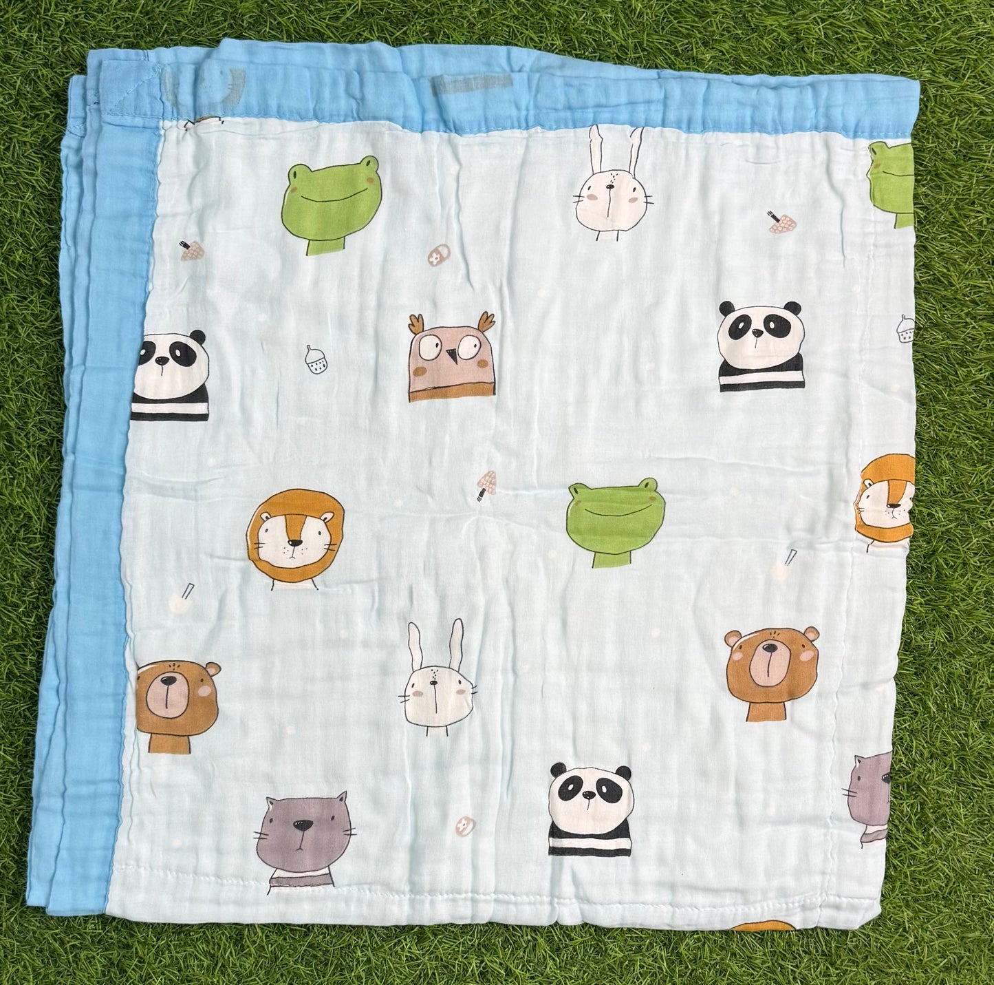 Muslin Receiving Blanket - Blue Border with Animals 110*110 cm