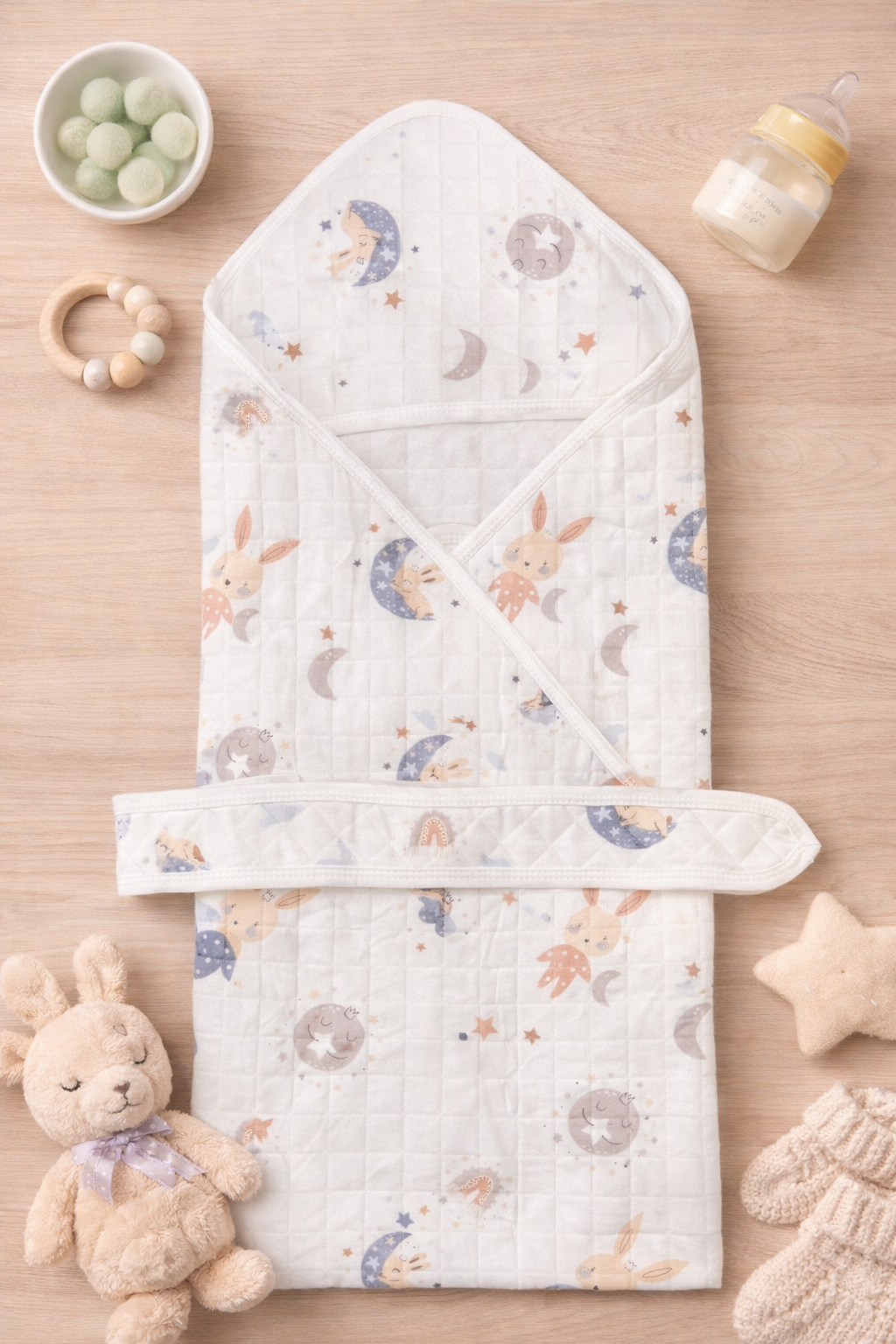 4-Layer Muslin Hooded Towel - Rabbit with Moon