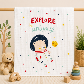 Muslin Receiving Blanket - White Space Theme