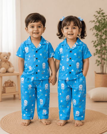 Half Sleeve Kids Night Suit Pure Cotton - Blue Bunny