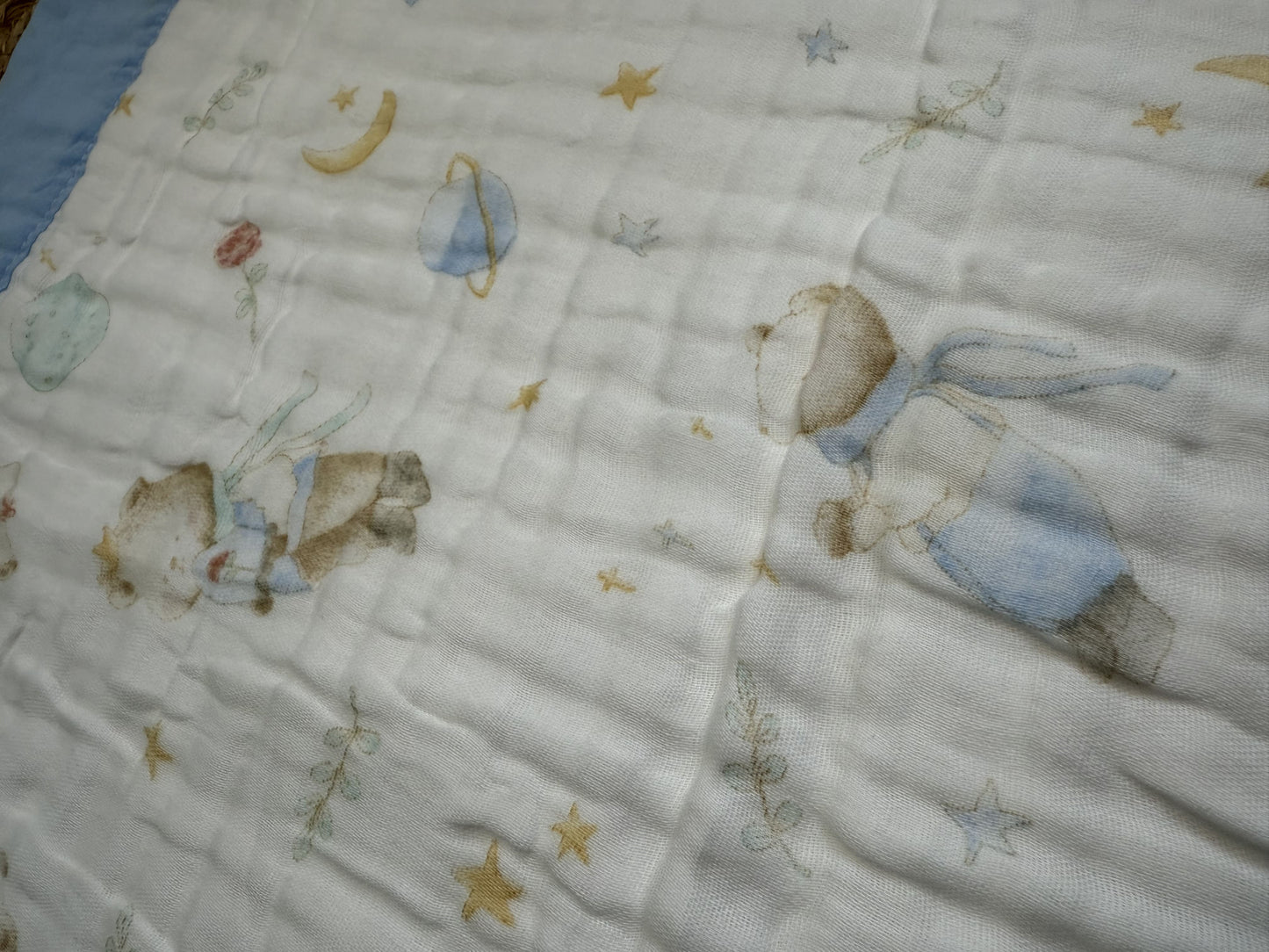 Muslin Receiving Blanket - Blue Border Space Theme