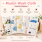 6-Layer Muslin Wash Cloth – Assorted (Set of 5 Pieces)