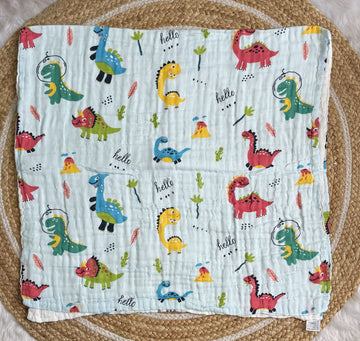 Muslin 6 Layer Bath Towel- Dinosaur