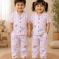 Half Sleeve Kids Night Suit Pure Cotton - Light Pink Elephant