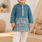 Premium Silk Embroidery Kurta Set - Teal Blue
