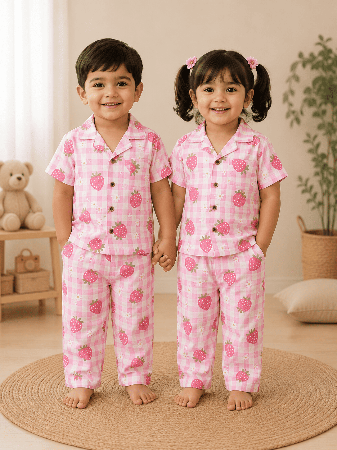 Half Sleeve Kids Night Suit Pure Cotton - Strawberry