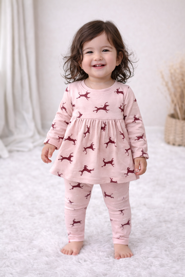 Frock with Legging Co-ord Set Infant - Pink Deer