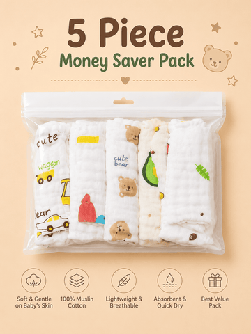 Crinkled Muslin Velcro Nappy - Pack of 5