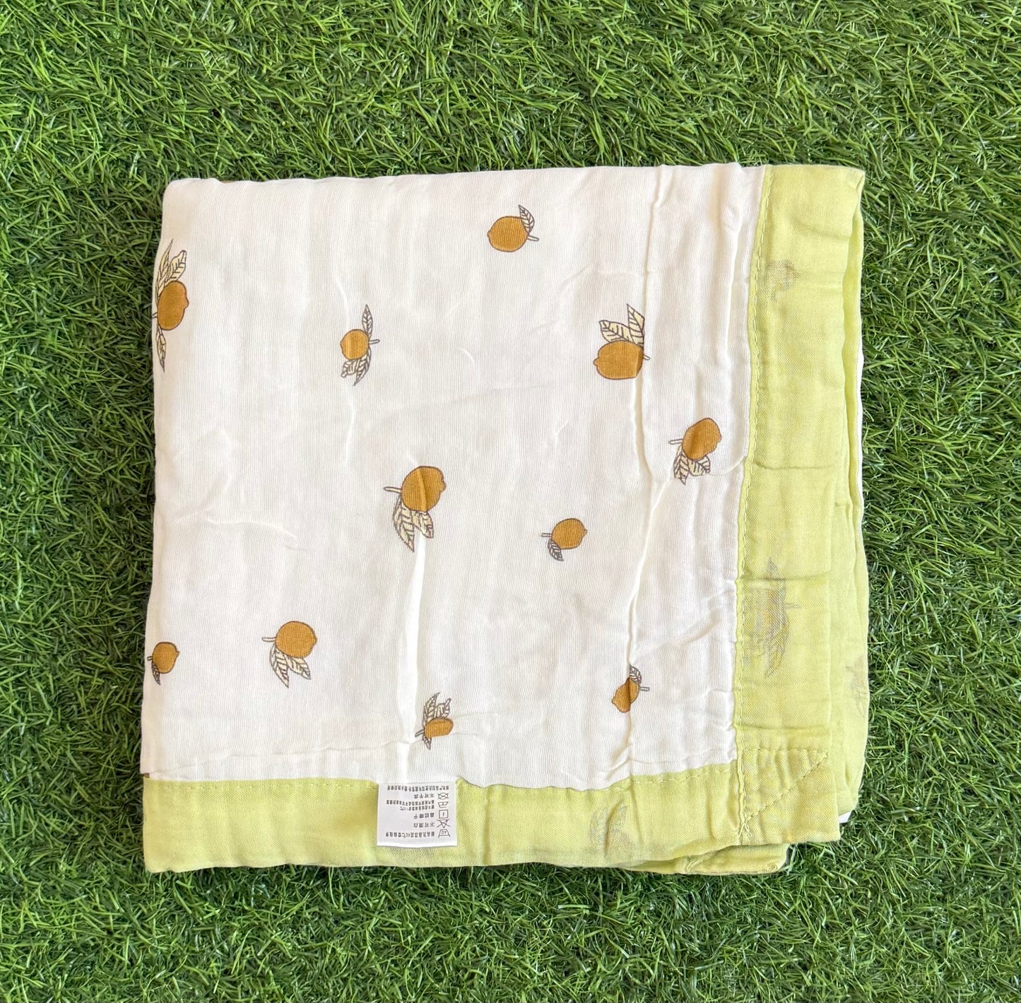 Muslin Receiving Blanket - Green Border with Lemon 110*110 cm