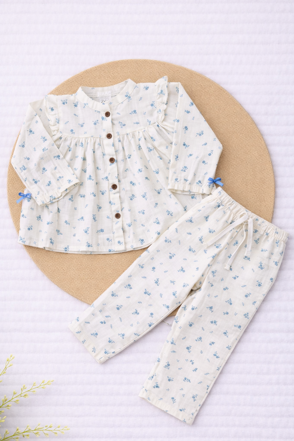 Muslin Girls Co-ords Set - Blue Small Flower
