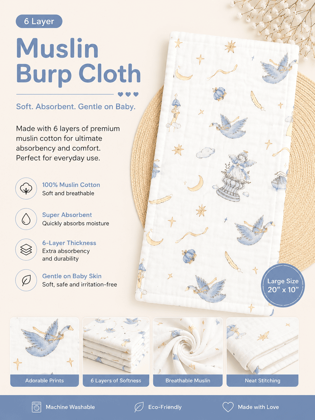6 Layer Muslin Burp Cloth