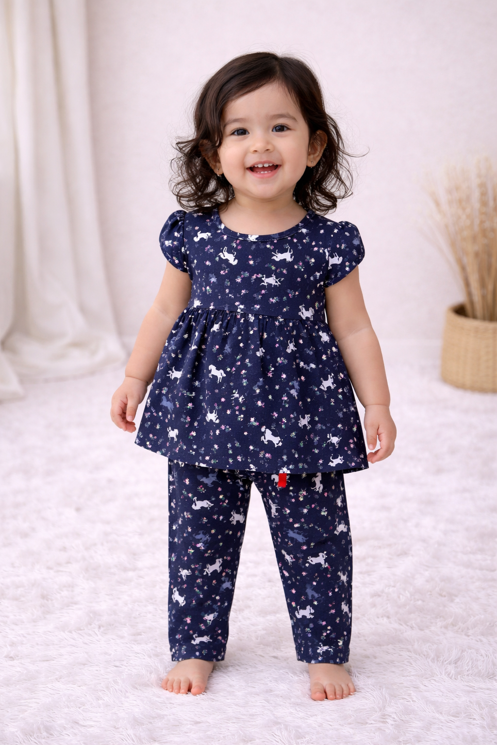 Frock with Pant Co-ord Set - Navy Blue Horse