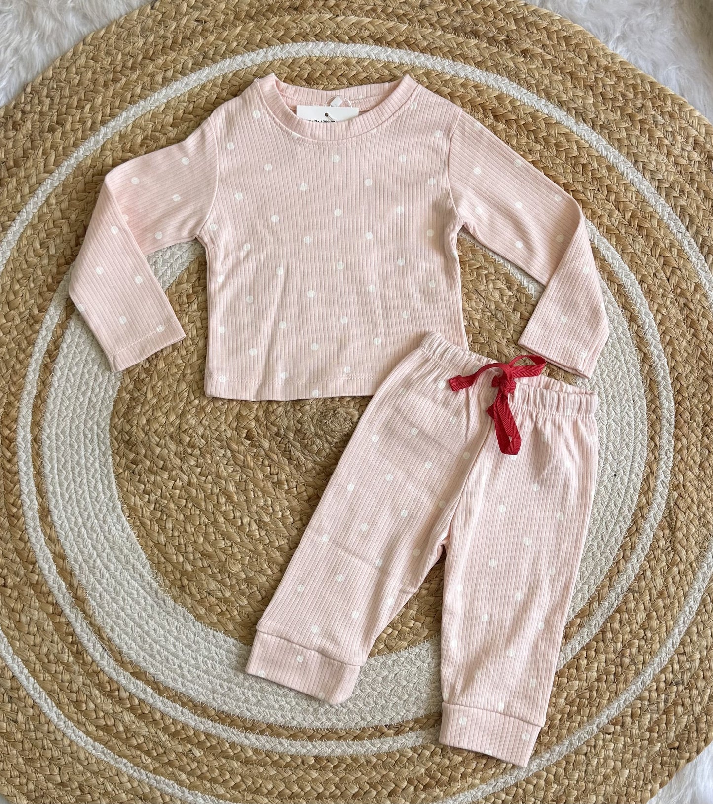 Full Sleeve Co-ords Set - Light Pink White Dot
