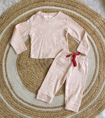 Full Sleeve Co-ords Set - Light Pink White Dot