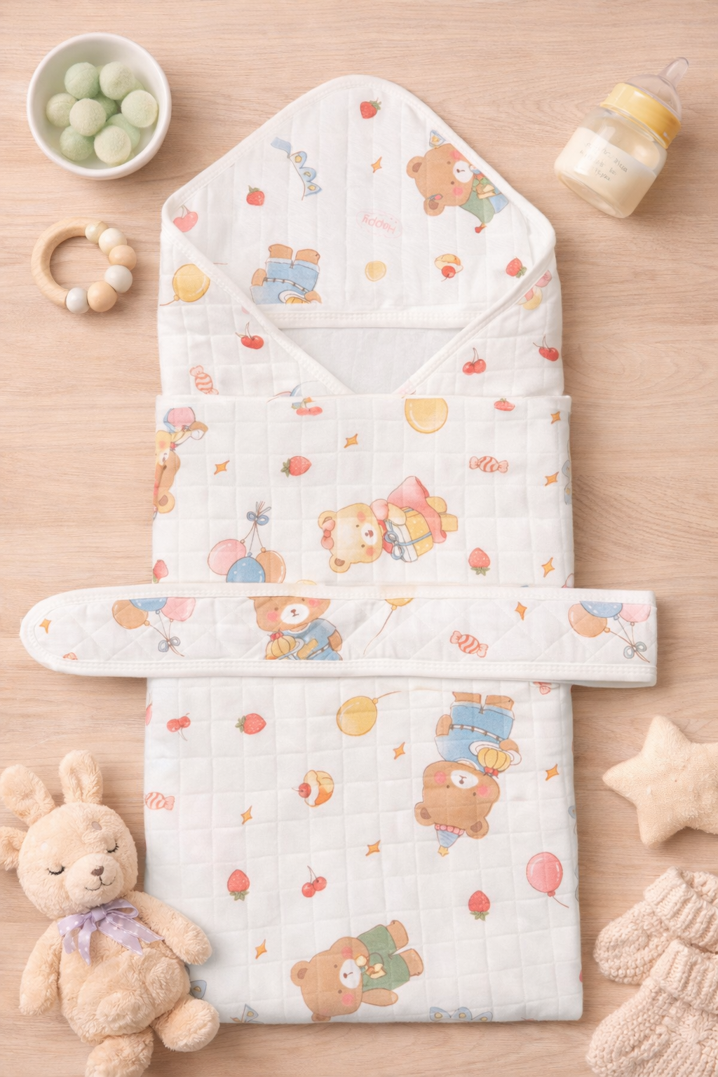 4-Layer Muslin Hooded Towel - Bear with Balloon