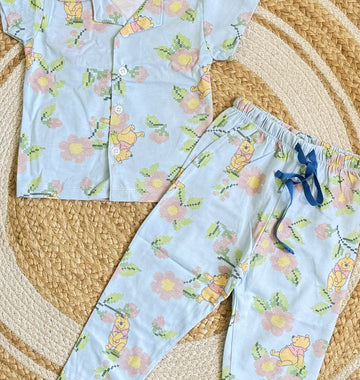 Half Sleeve Kids Night Suit - Flower with Pooh