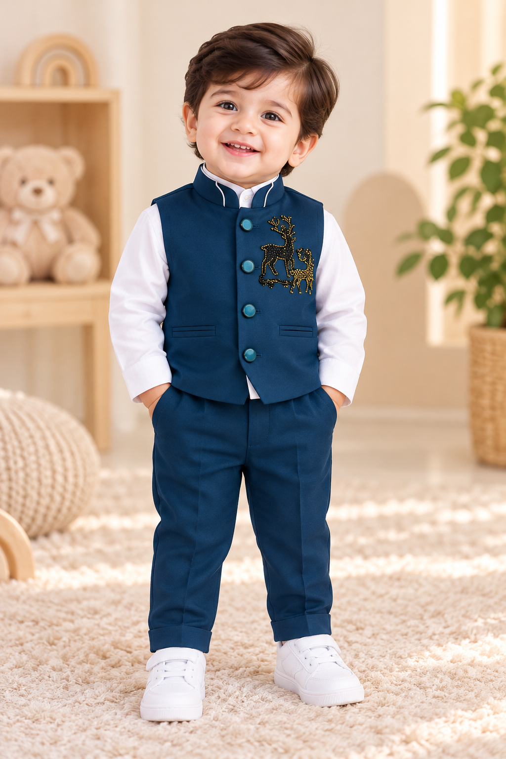 Premium 3-Piece Boys Coat Suit Set - Blue