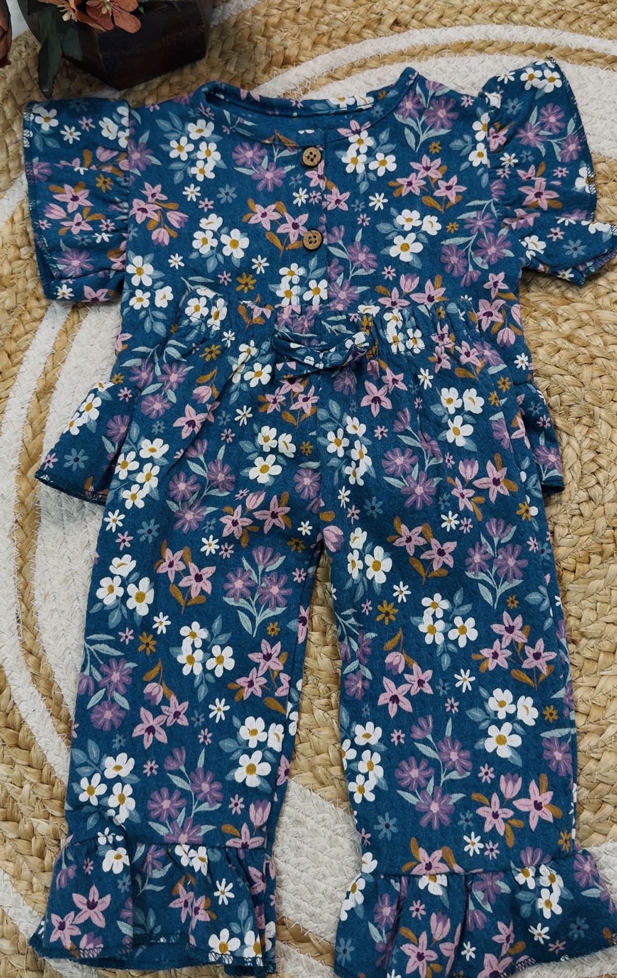 Peplum Top with Pant Set - Blue Flower