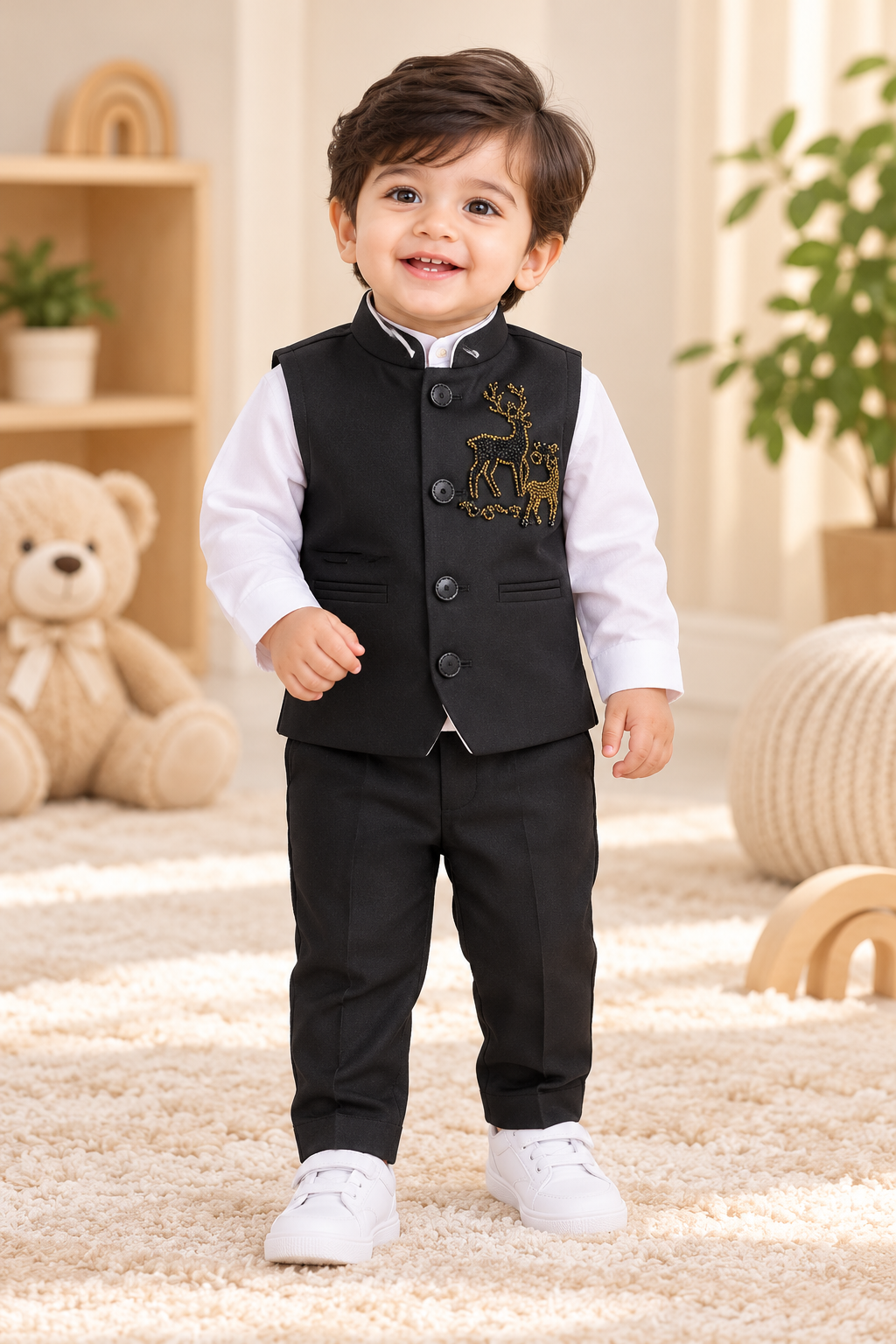 Premium 3-Piece Boys Coat Suit Set - Black