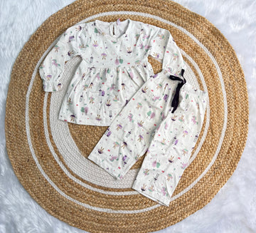 Frock with Pant Set for Kids - Off White