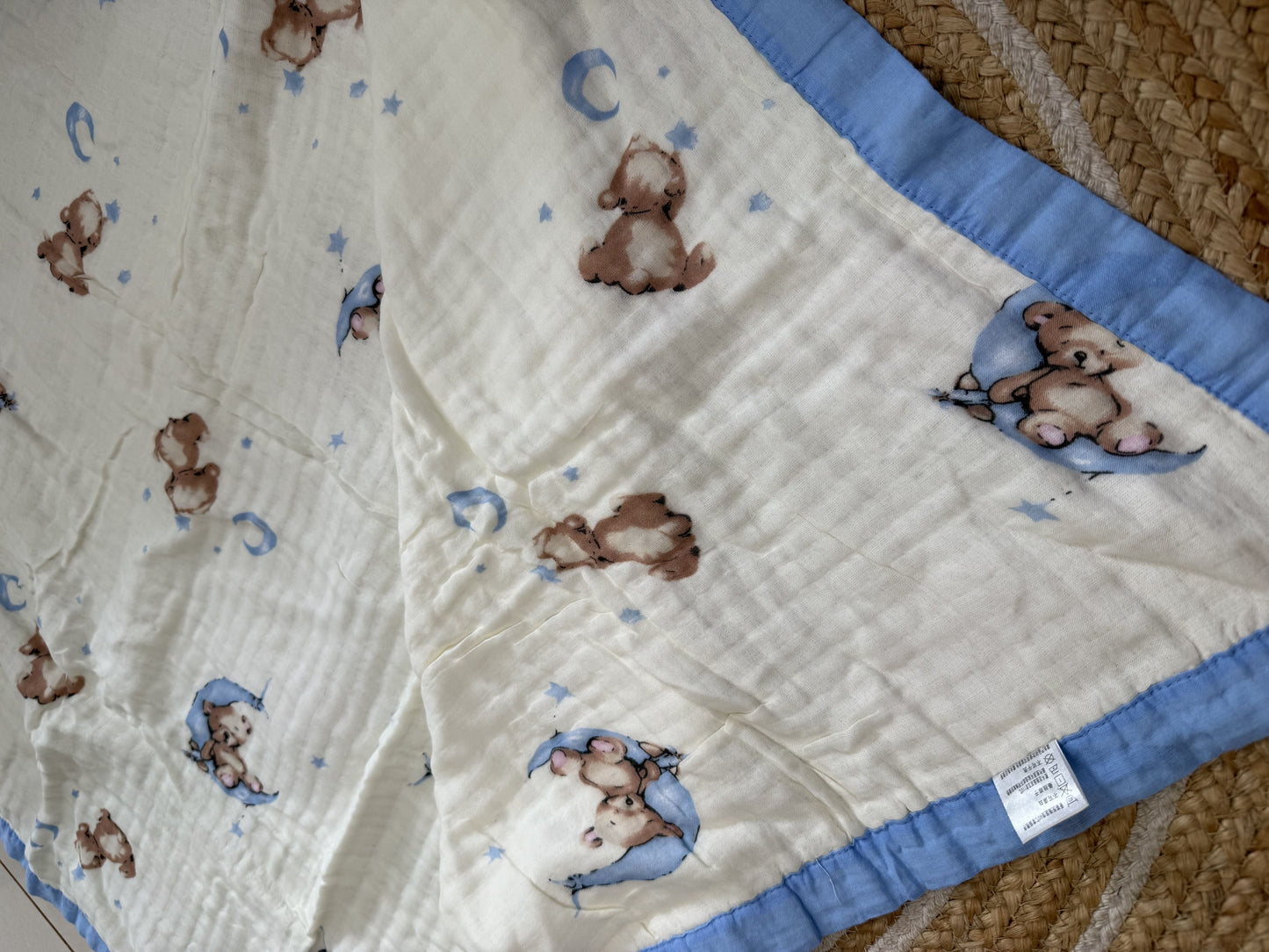 Muslin Receiving Blanket - Teddy Moon & Stars
