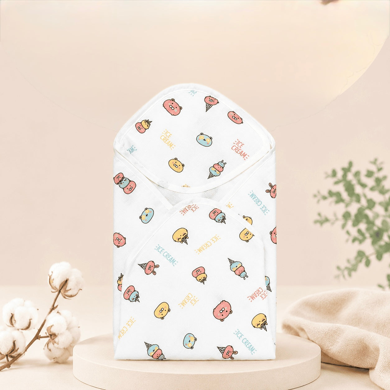 Muslin 2 layer Hooded Towel- Ice Cream