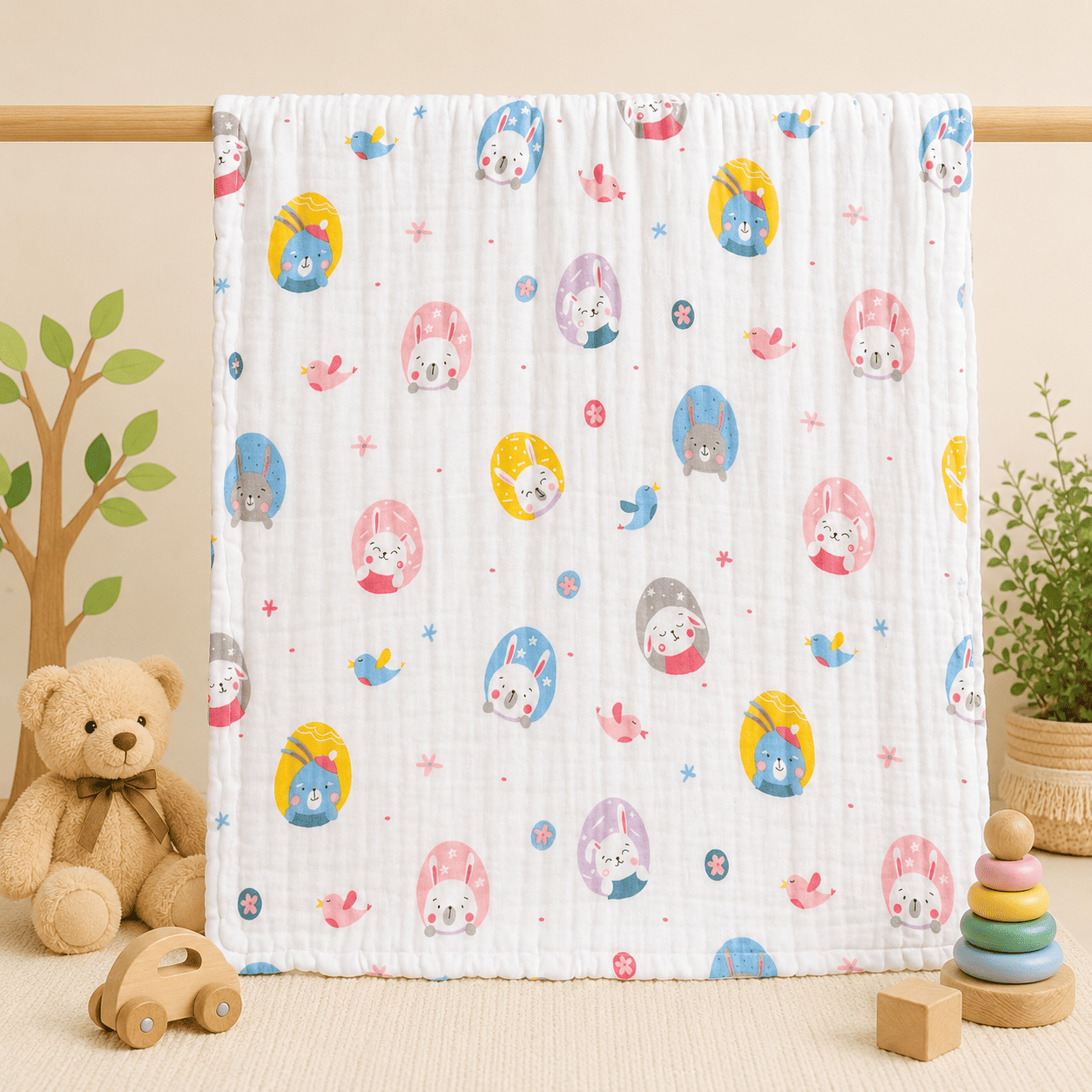 Muslin 6 Layer Bath Towel- Bunny