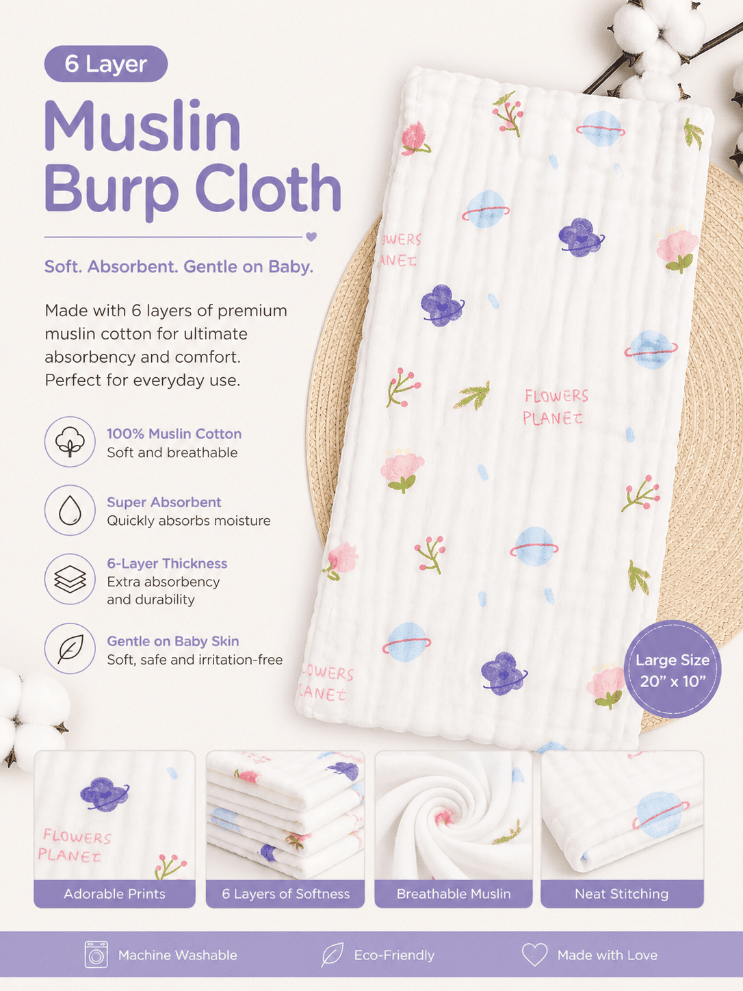 6 Layer Muslin Burp Cloth