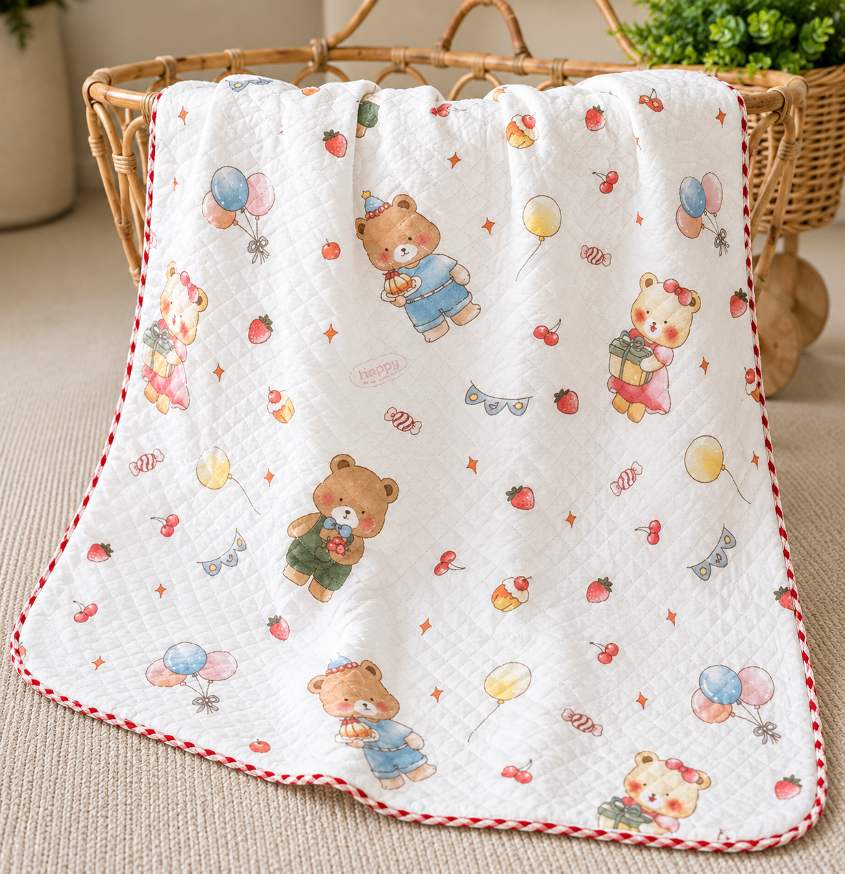 4 Layer Receiving Blanket - Party Teddy