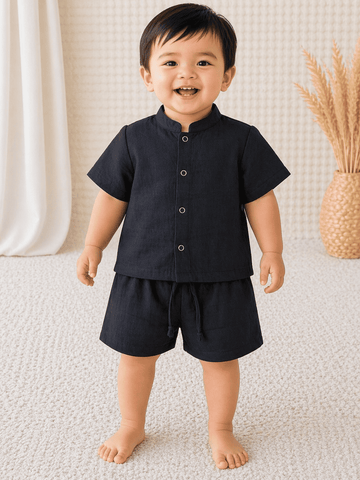 Premium Muslin Co-Ord Set for Boys- Black