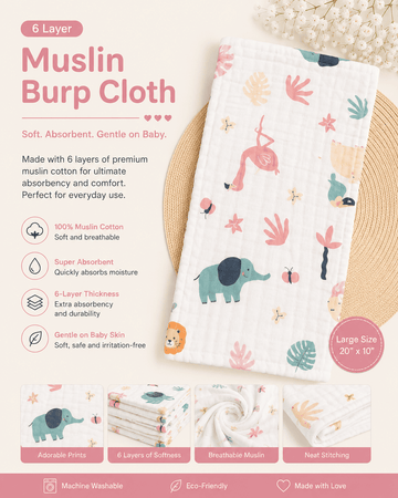 6 Layer Muslin Burp Cloth