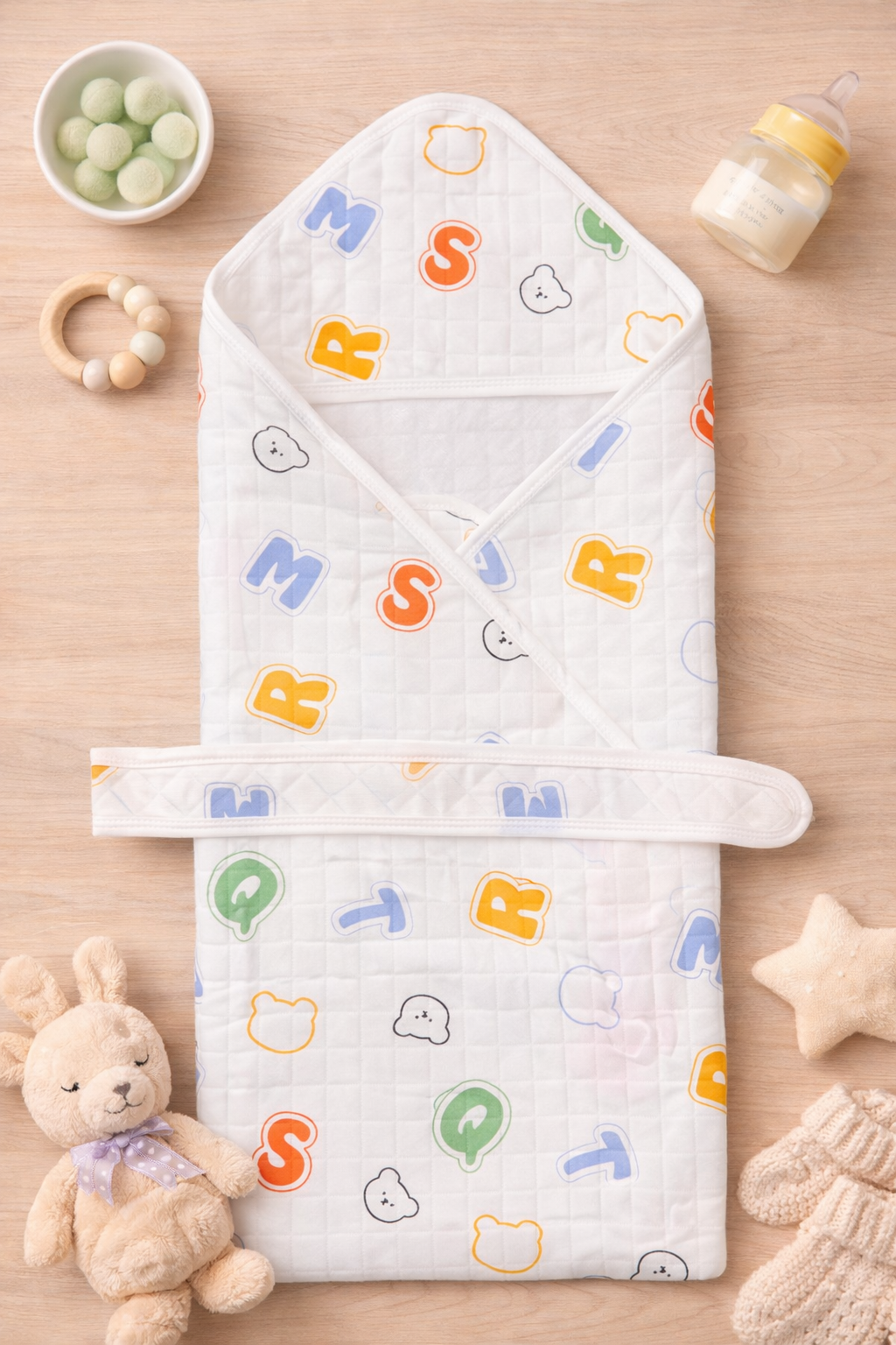 4-Layer Muslin Hooded Towel - Letters
