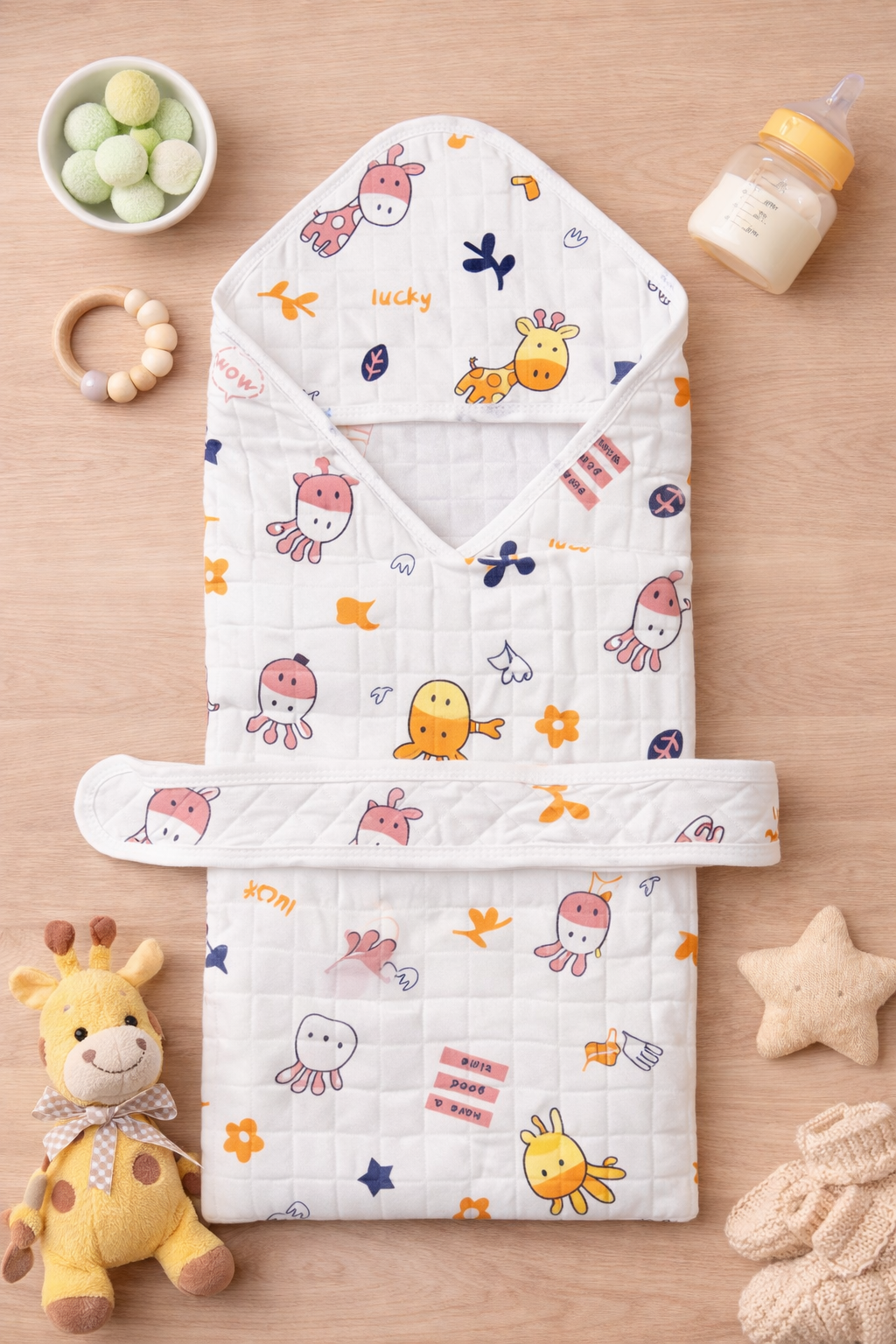 4-Layer Muslin Hooded Towel - Giraffe