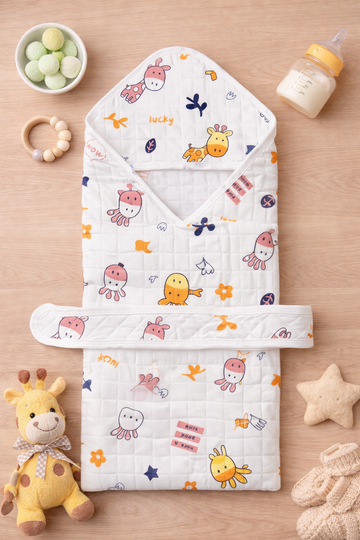 4-Layer Muslin Hooded Towel - Giraffe