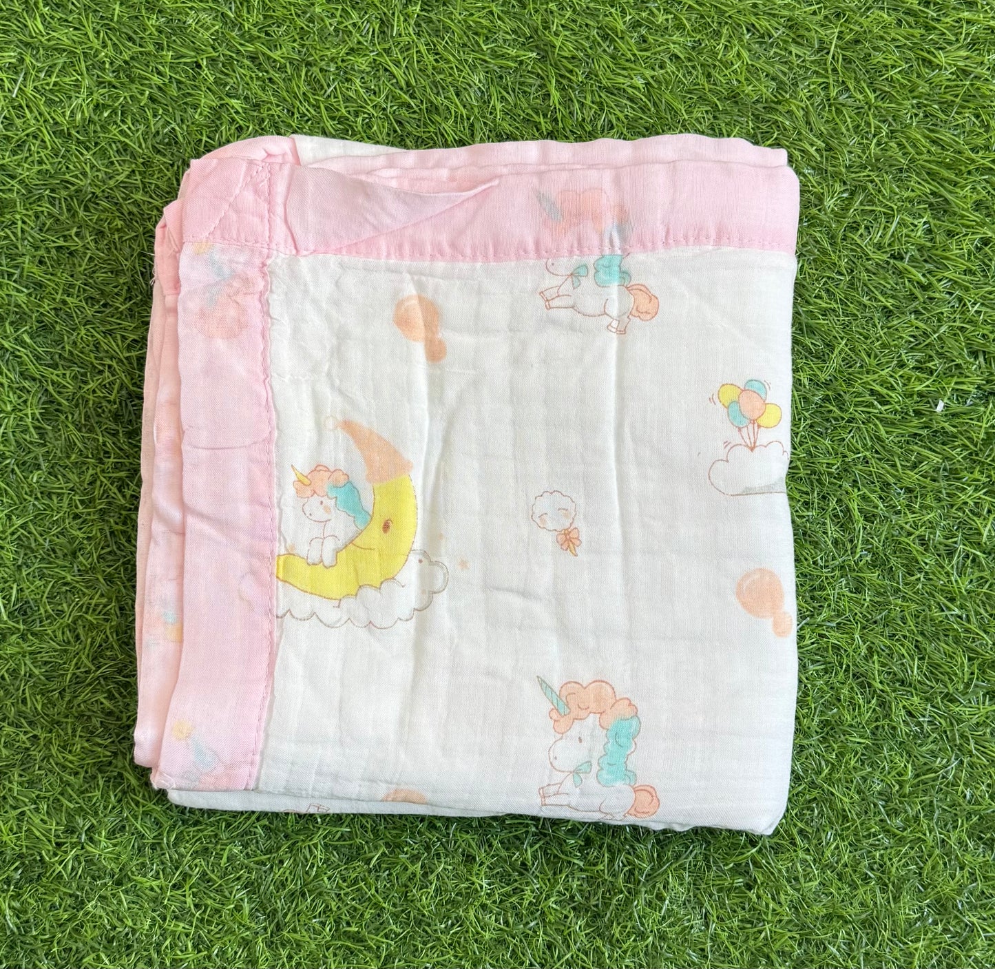 Muslin Receiving Blanket - Pink Border with Unicorn 100*100 cm