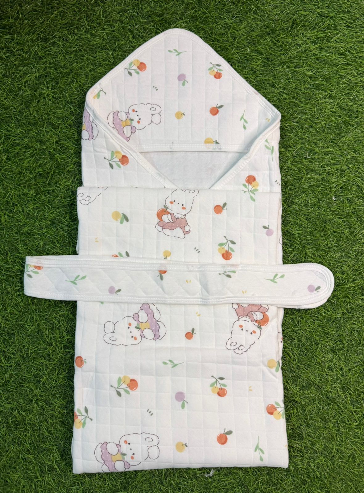 4-Layer Muslin Hooded Towel - Rabbit with Fruits