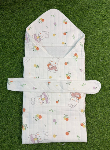 4-Layer Muslin Hooded Towel - Rabbit with Fruits