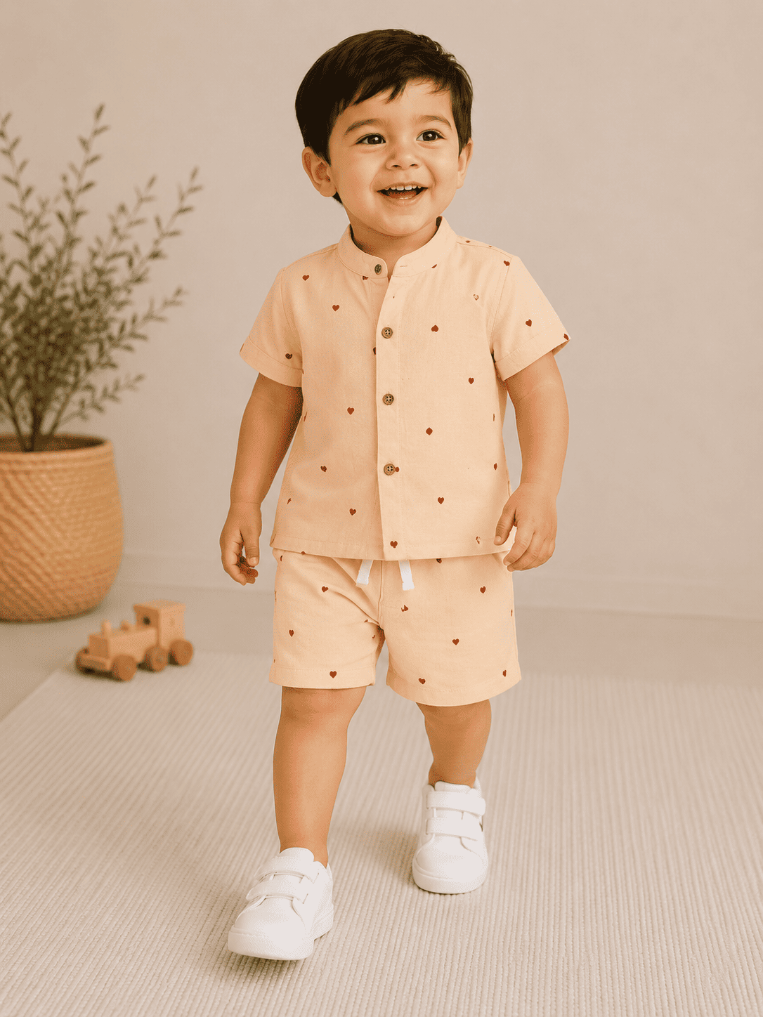 Premium Muslin Co-Ord Set for Boys - light orange