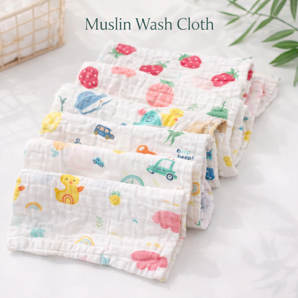 6-Layer Muslin Wash Cloth – Assorted (Set of 5 Pieces)