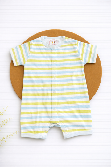 Half Rompers - Green with Blue Stripes