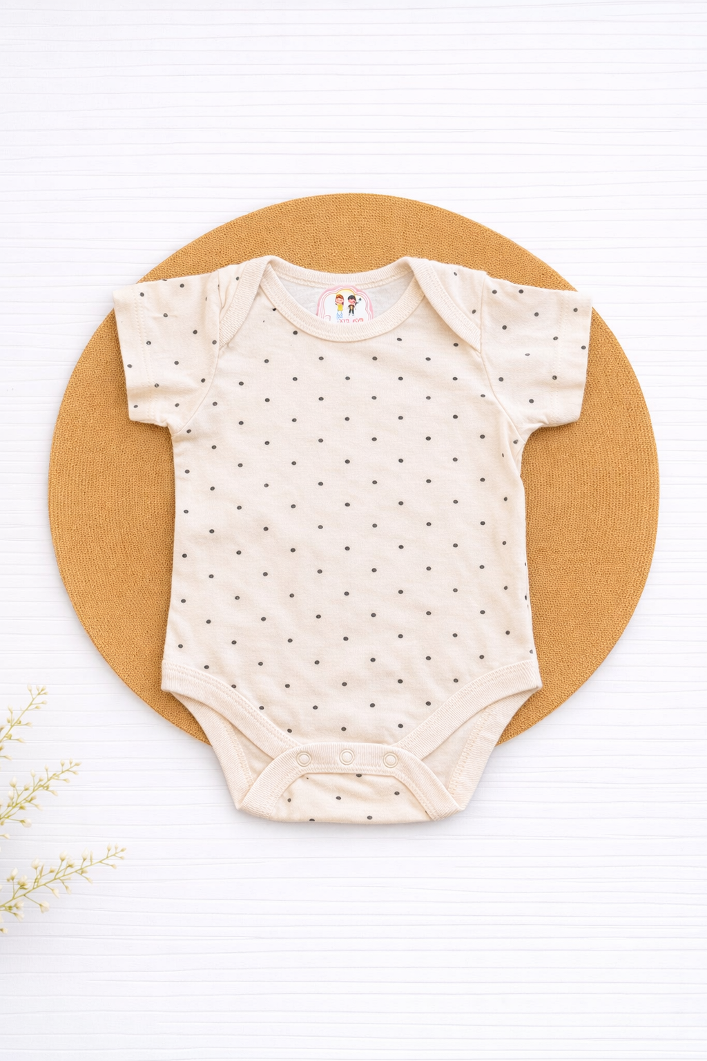Onesie- Beige Black Dot