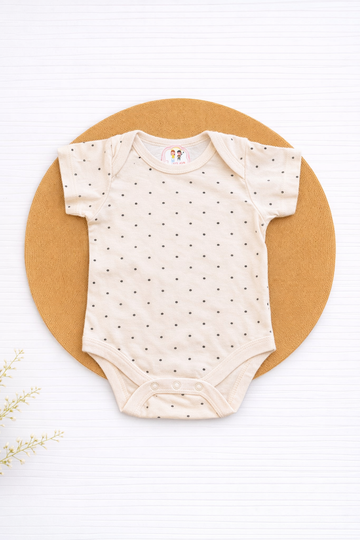 Onesie- Beige Black Dot
