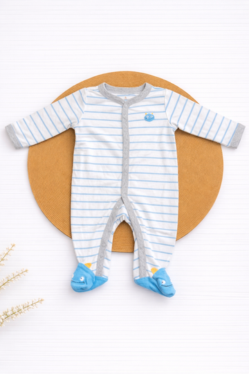 Rompers - White with Blue Stripes