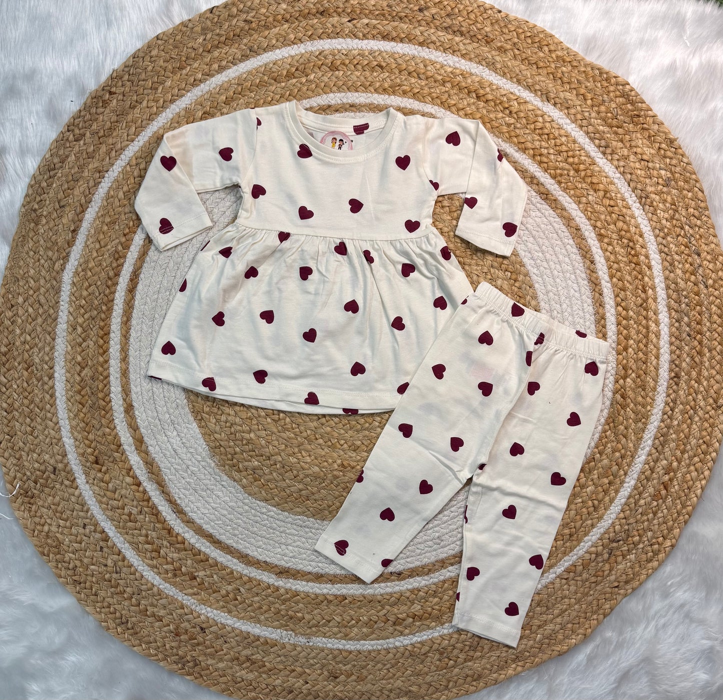 Frock with Legging Co-ord Set Infant - White Brown Heart