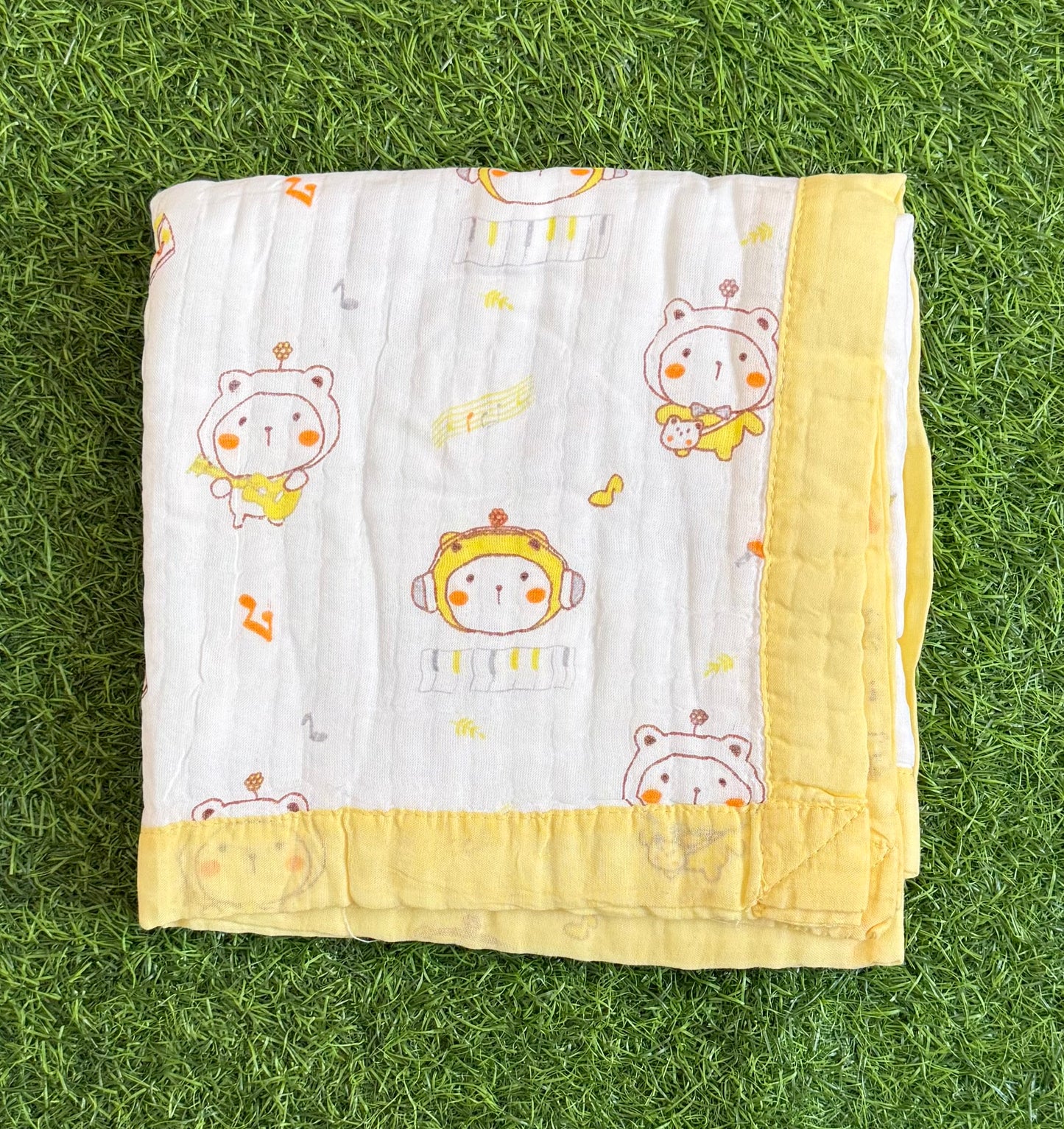 Muslin Receiving Blanket - Yellow Border with Music Theme 100*100 cm